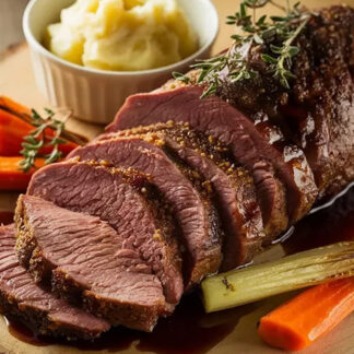 Gegaarde wild zwijn rollade met wildsaus